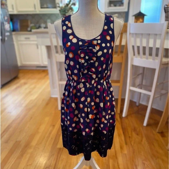 anthropologie moulinette soeurs silk dress Moulinette Soeurs by Anthropologie blue & coral polka dot sleeveless silk  dress